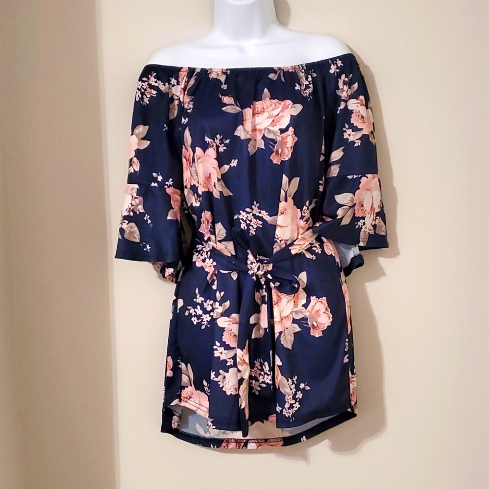 Navy Blue Off Shoulder Dress